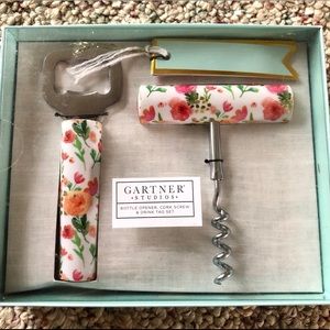 Floral Pattern Bottle Opener and Cork Screw Set